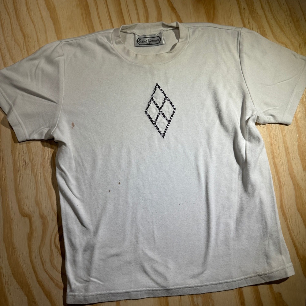 Saint Germain Paris Women's Vintage Embroidered Diamond Logo Off White Shirt S